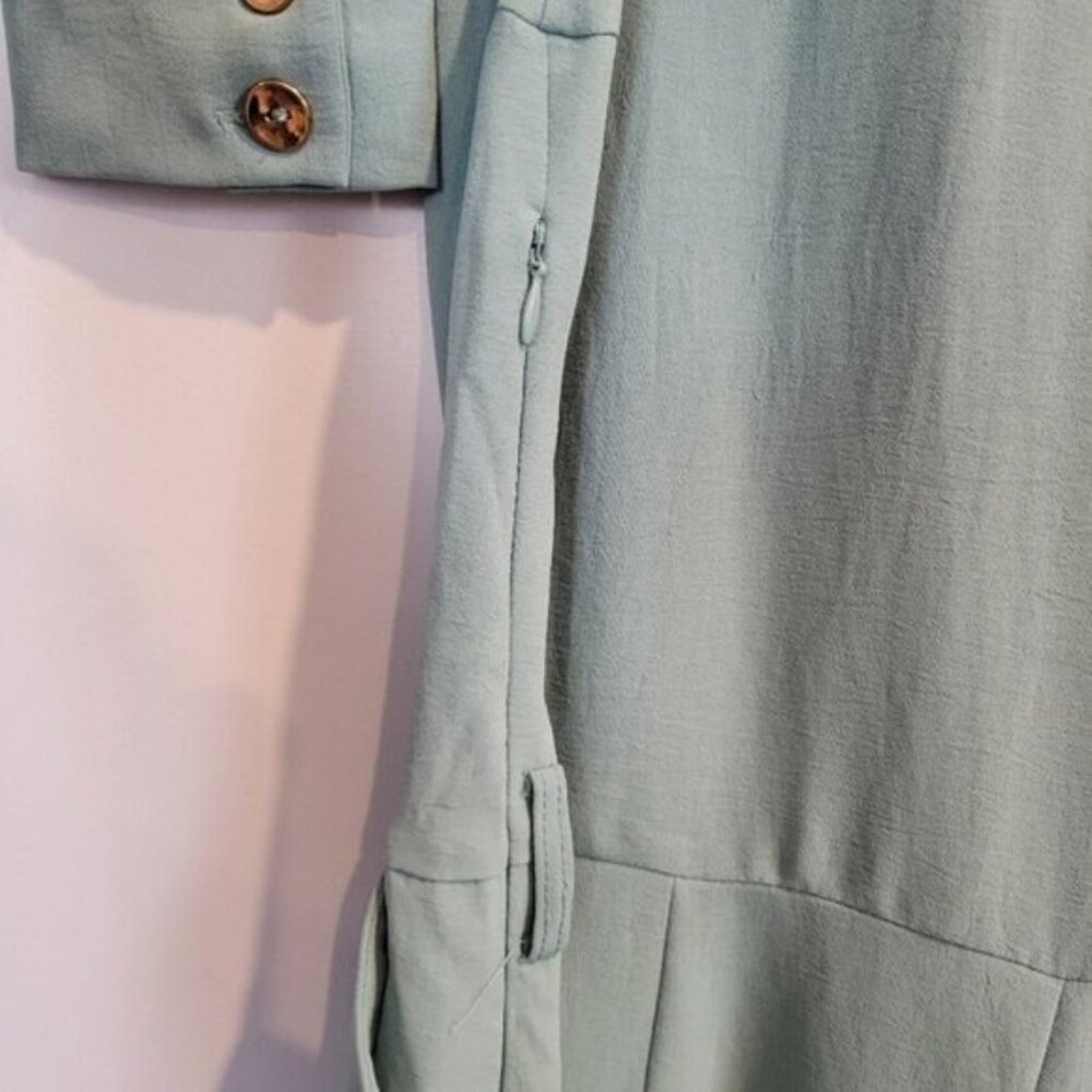 Zara | Long Sleeve Lapel Collar Surplus V Neck Jumpsuit Dusty Green Blue - Picture 7 of 9